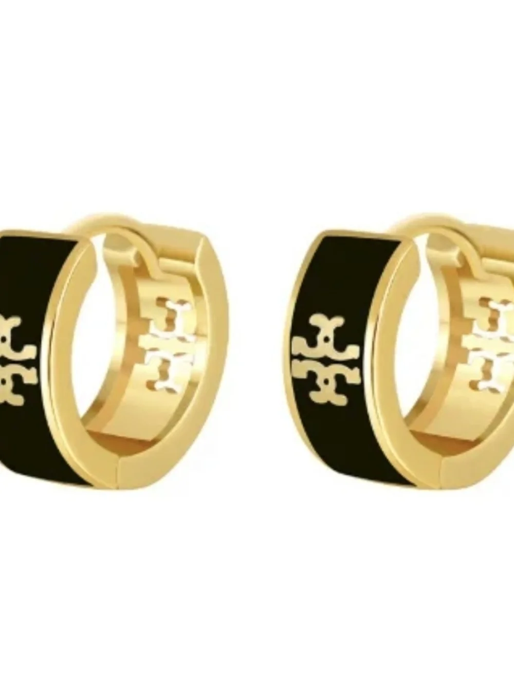 Designer Inspired Gold Hoop Earrings with Black or White Enamel